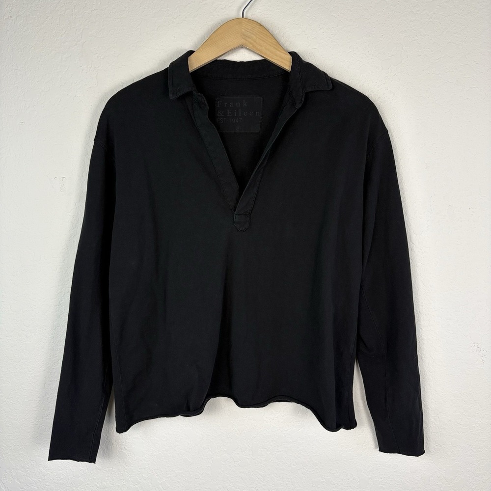 Frank & Eileen Patrick Popover Henley Size S - Vintage Jersey Black Quiet Luxury - Picture 4 of 4